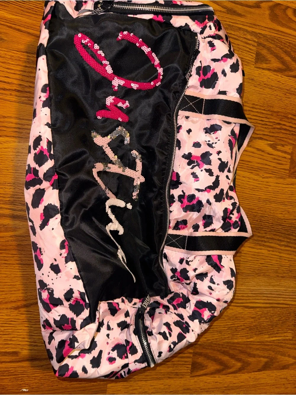Justice Pink and Black Sequin Logo Kids Duffle Bag animal print